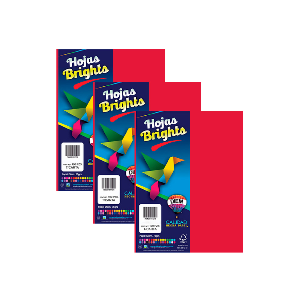 HOJA DE PAPEL DIEM BRIGHTS PAQUETE CON 100 PIEZAS ROJO ESCARLATA 5A TAMAÑO CARTA 75 GRAMOS - Image 2