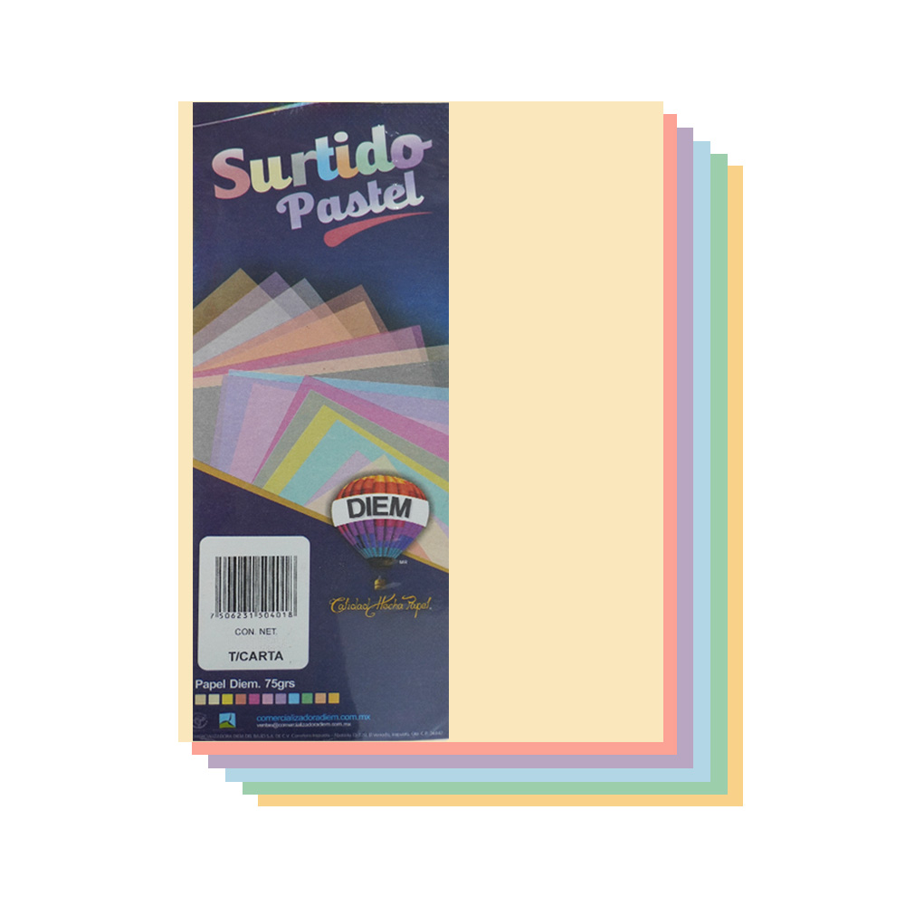 HOJA DE PAPEL DIEM PASTEL PAQUETE 500 PIEZAS SURTIDO TAMAÑO CARTA 75 GRAMOS