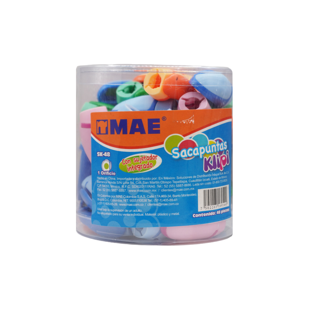 SACAPUNTAS CON CLIP MAE SK-48 BOTE CON 48 PIEZAS