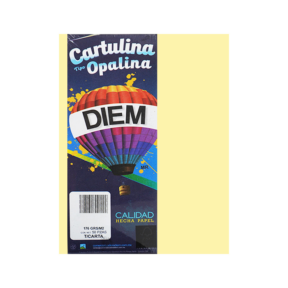 CARTULINA OPALINA DIEM PASTEL AMARILLO 000002 TAMAÑO CARTA 50 PIEZAS 176 GRAMOS