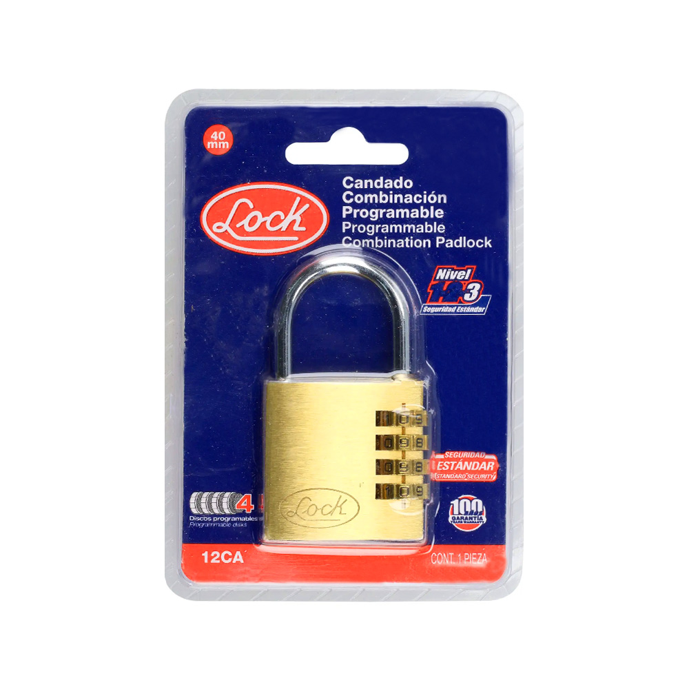 CANDADO DE COMBINACION PROGRAMABLE LOCK 12CA LATON 40 MILIMETROS
