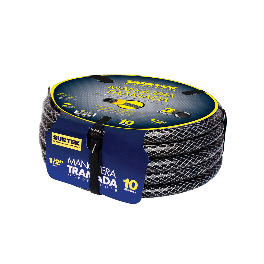 MANGUERA TRAMADA GRIS SURTEK M12T15P DE 1/2'' ARMADA CONECTOR PLÁST 15 METROS