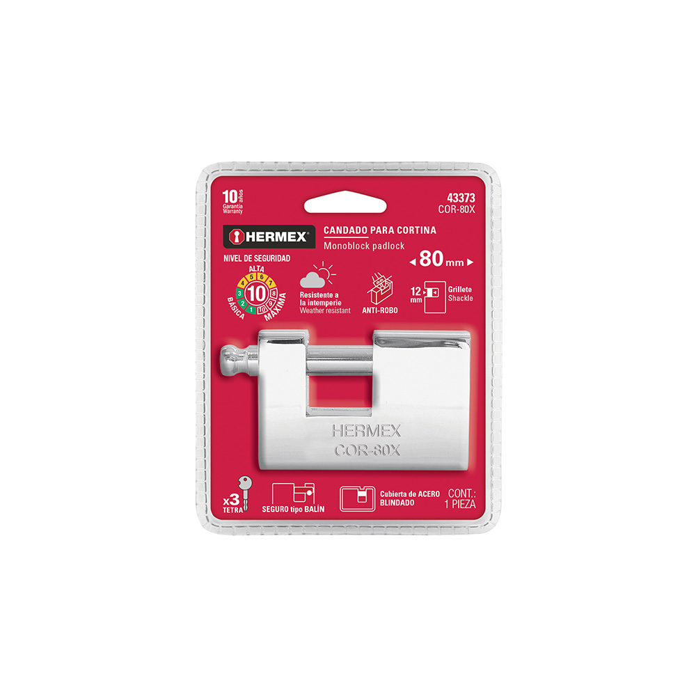 CANDADOS ANTIPALANCA TRUPER HERMEX COR-80X CUERPO DE LATON BLINDADO