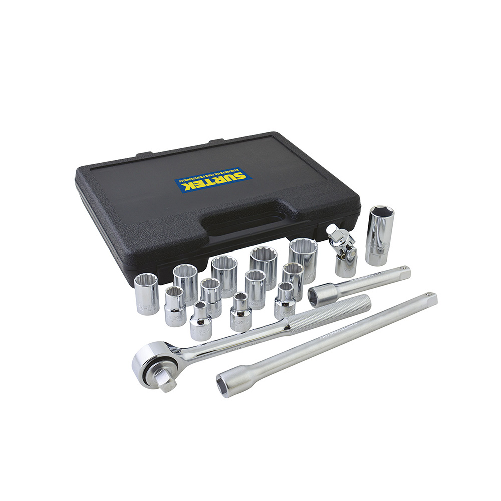 JUEGO DE DADOS Y ACCESORIOS SURTEK F5800 CON 17 PIEZAS EN PULGADAS DE 1/2''