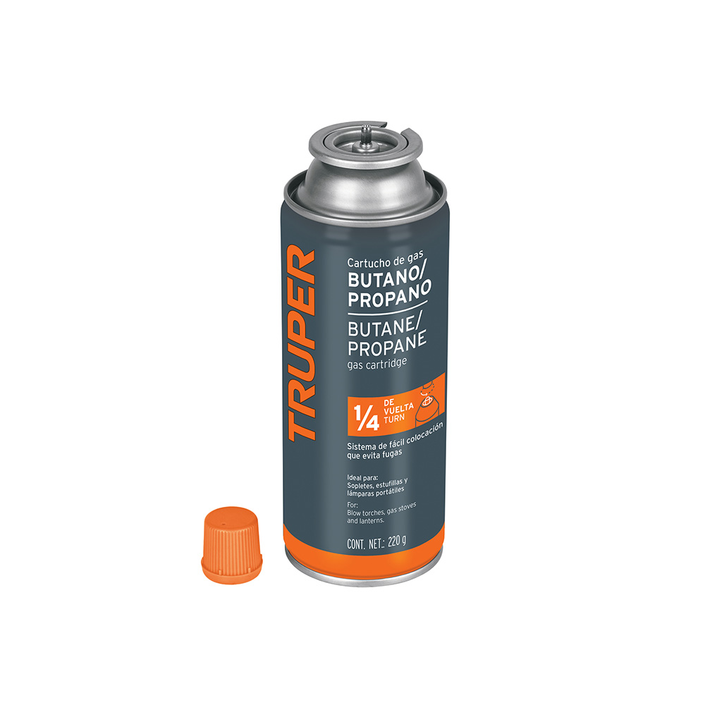 LATA DE GAS TRUPER GAS-220X DE 220 GRAMOS CON VALVULA DE 1/4 DE VUELTA