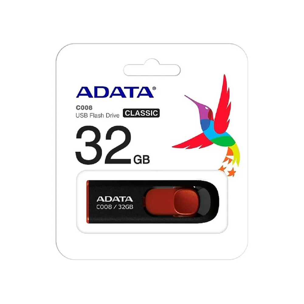 MEMORIA FLASH USB ADATA C008 NEGRO CON ROJO 32 GIGABYTES