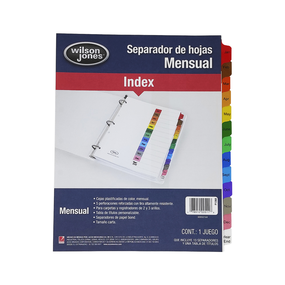 SEPARADOR PARA CARPETA ACCO WILSON JONES P1368 12 MESES INDEX