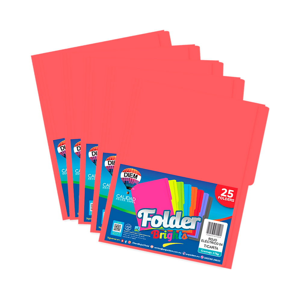 FOLDER TAMAÑO CARTA DIEM BRIGHTS ROJO ELECT 004 PAQUETE CON 25 PIEZAS - Image 2