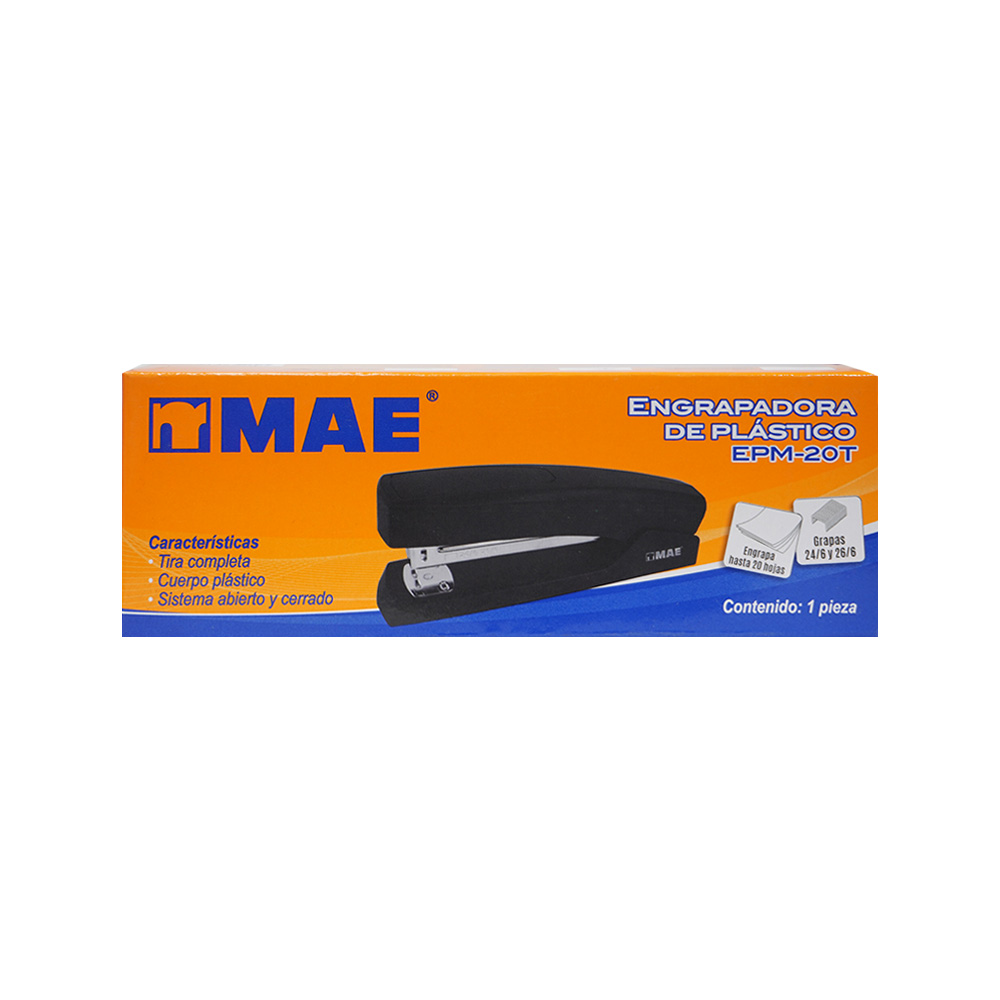 ENGRAPADORA DE PLASTICO MAE EPM-20T NEGRO TIRA COMPLETA GRAPAS ESTANDAR