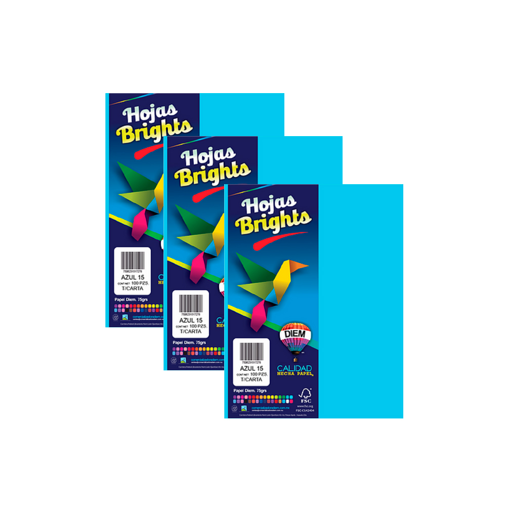 HOJA DE PAPEL DIEM BRIGHTS PAQUETE CON 100 PIEZAS AZUL 15 NEON TAMAÑO CARTA 75 GRAMOS - Image 2