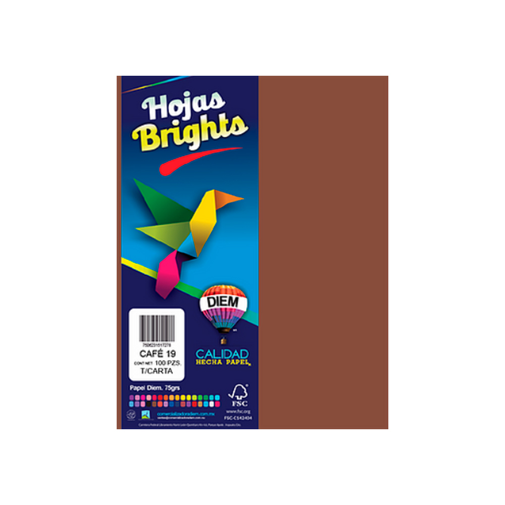 HOJA DE PAPEL DIEM BRIGHTS PAQUETE CON 100 PIEZAS CAFE 19 NEON TAMAÑO CARTA 75 GRAMOS
