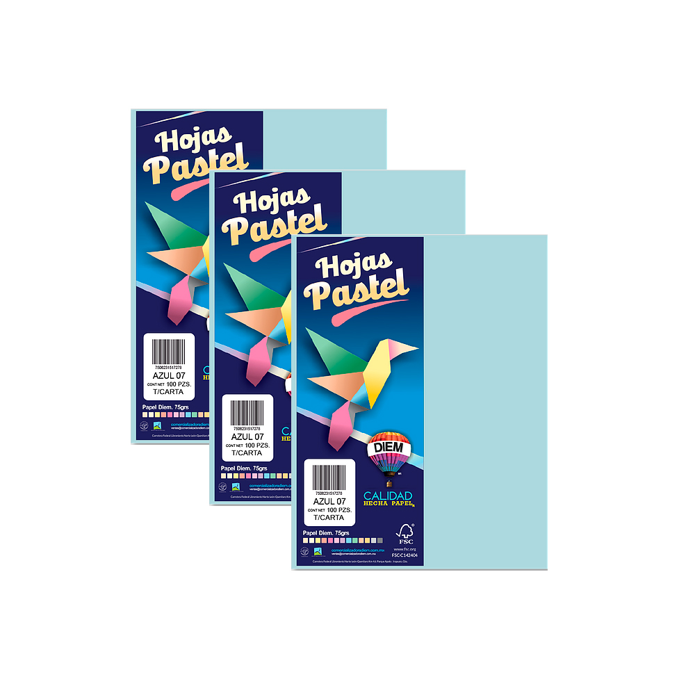 HOJA DE PAPEL DIEM PASTEL PAQUETE CON 100 PIEZAS AZUL 07 TAMAÑO CARTA 75 GRAMOS - Image 2