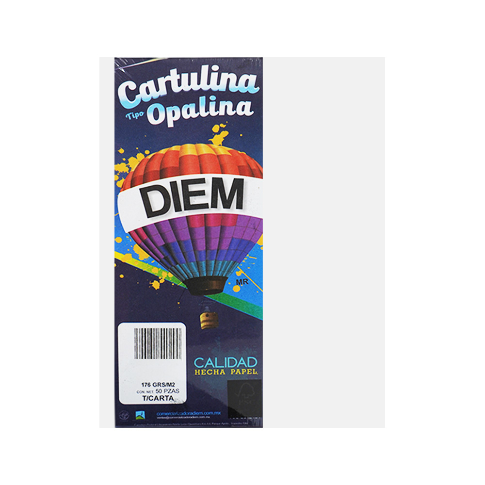 CARTULINA OPALINA DIEM BRIGHT BLANCO GALACTICO 000031 TAMAÑO CARTA 50 PIEZAS 176 GRAMOS