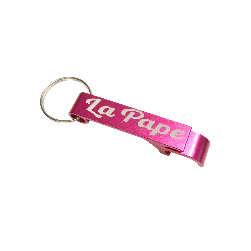 LLAVERO DESTAPADOR LA PAPE ROSA ALUMINIO METALICO