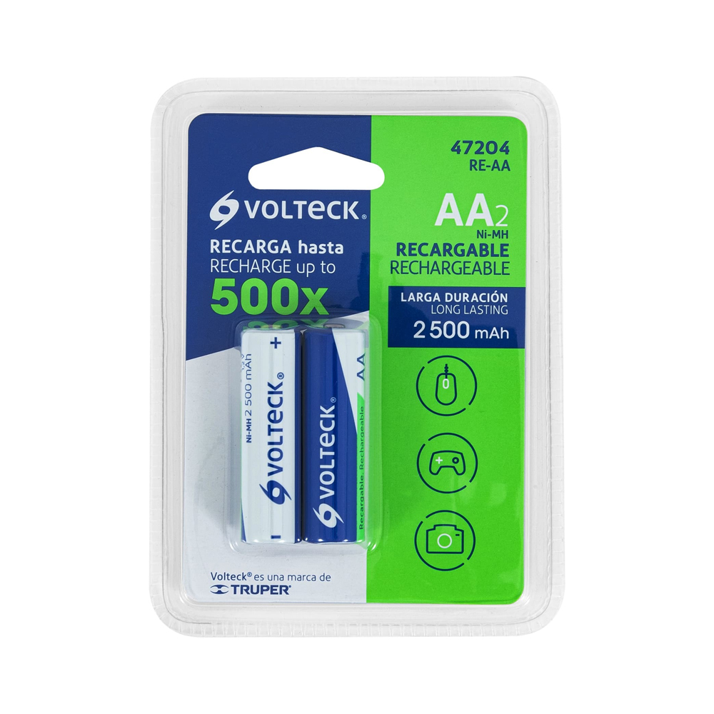 PILA RECARGABLE VOLTECK RE-AA PAQUETE CON 2 PIEZAS AA